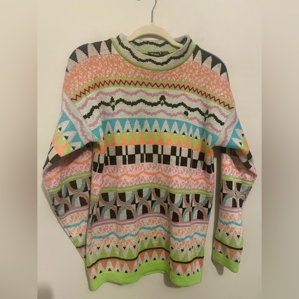 Vintage Head Sportswear Ladies Colorful Patterned Sweater Sz S Small
